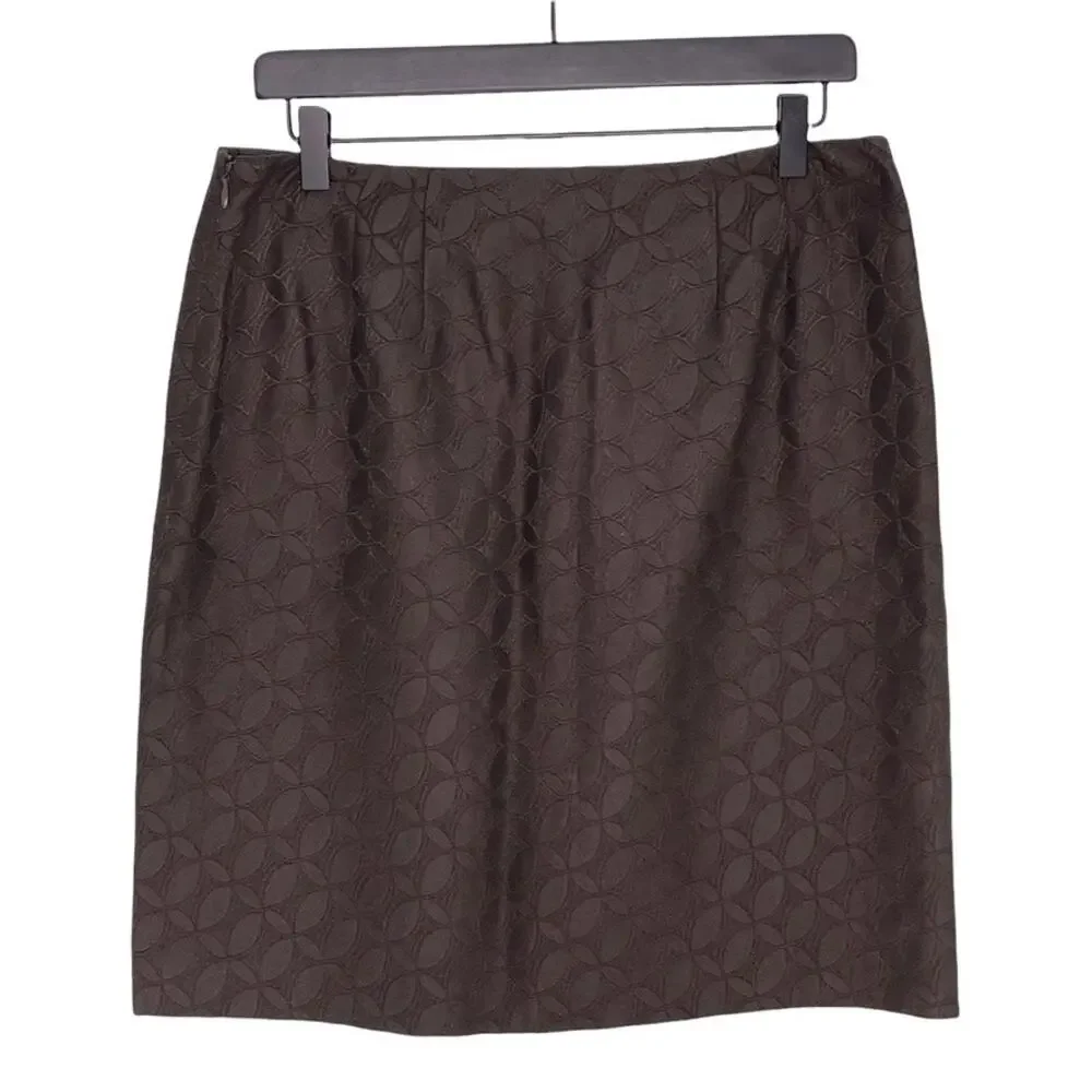 Ann Taylor Faux Button Front Skirt Side Zipper Brown 8